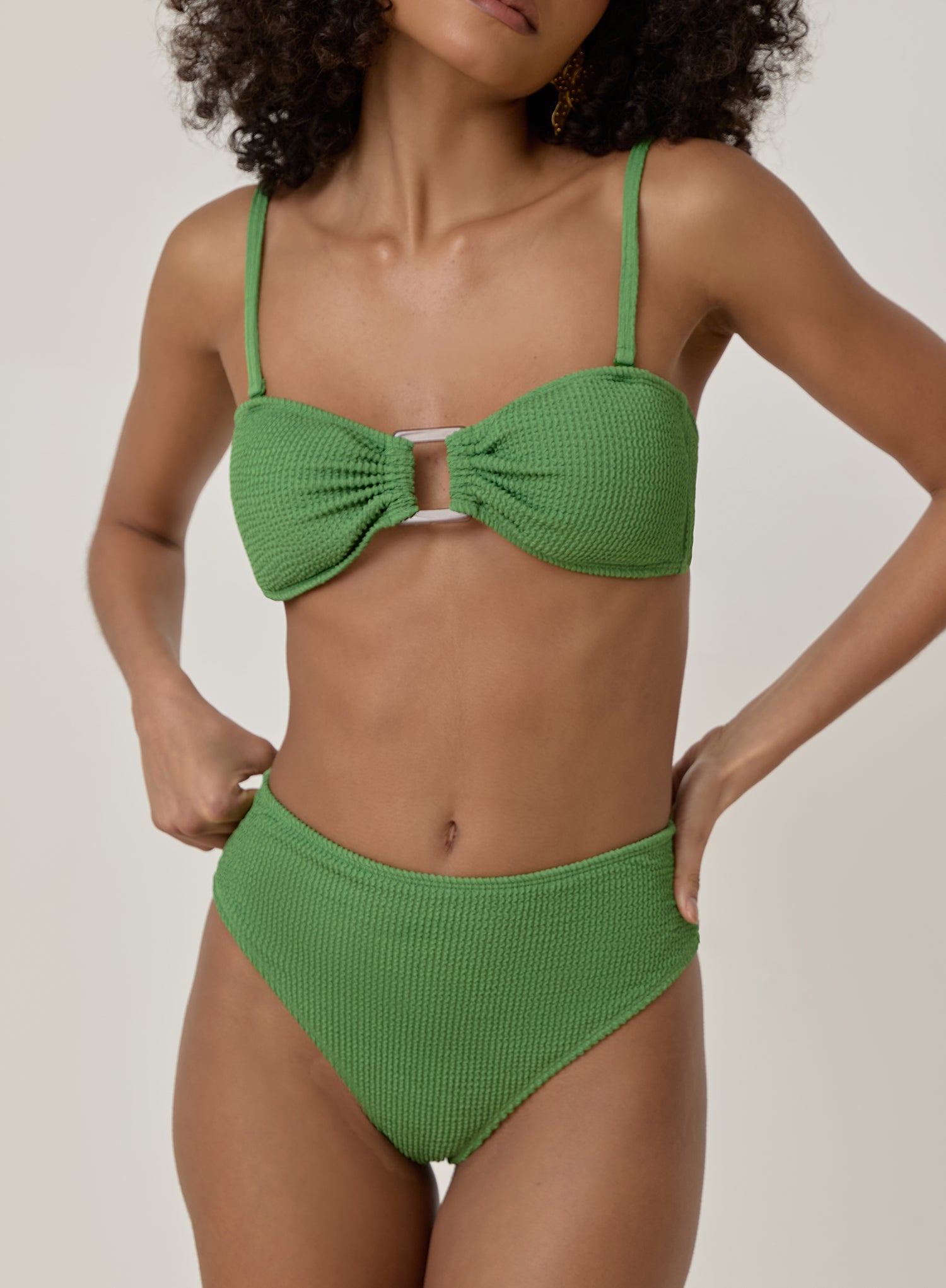 Green Crinkle High Waist Bikini Bottom